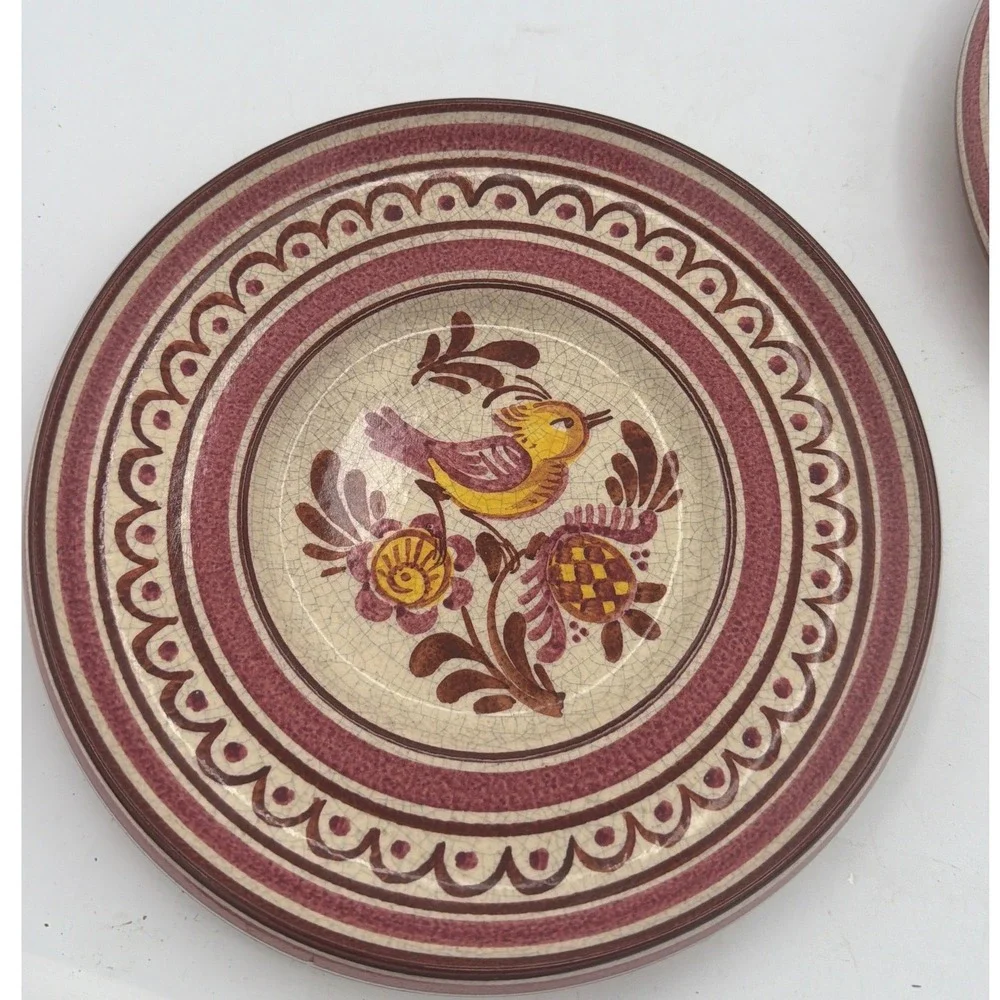 Vintage WKP Wilhelm Kagel Pottery Plates Pair Hand-Gedreht German Folk Art Bird